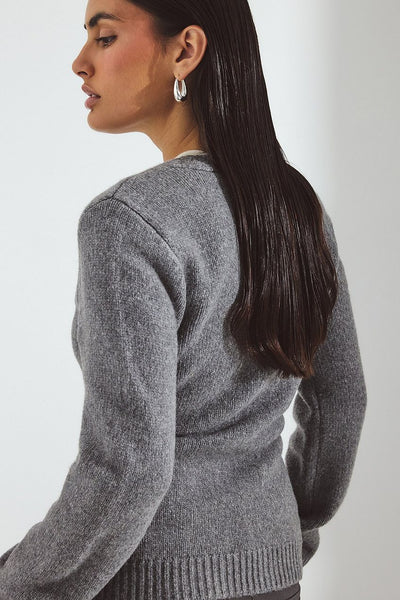 Knitted Wool Blend Fitted Cardigan