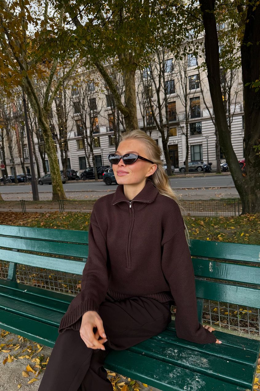 High Neck Zipped Knitted Sweater