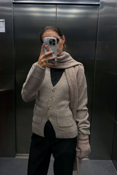 Knitted Wool Blend Fitted Cardigan