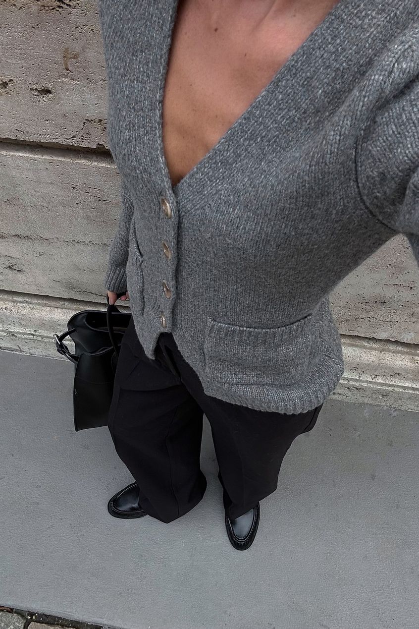 Knitted Wool Blend Fitted Cardigan