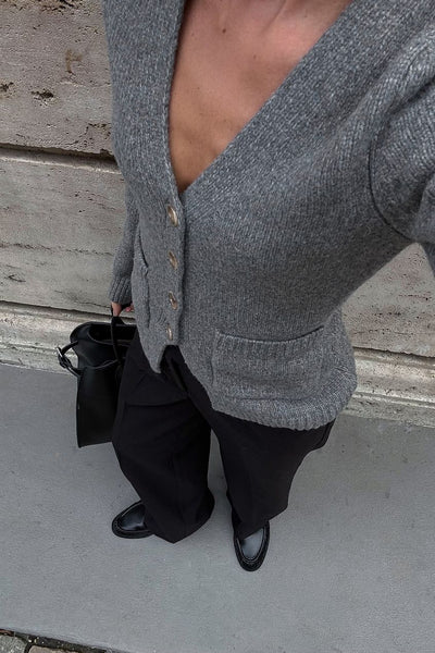 Knitted Wool Blend Fitted Cardigan