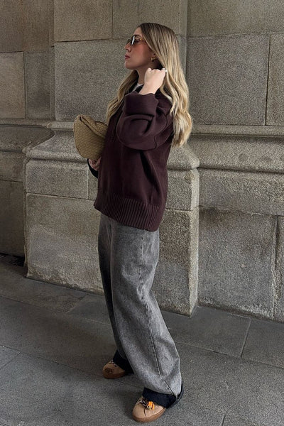 High Neck Zipped Knitted Sweater