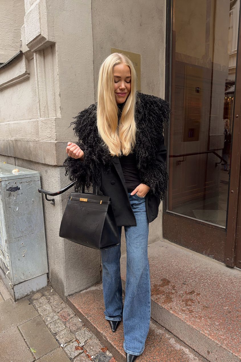 Bonded Detail Curly Faux Fur Jacket