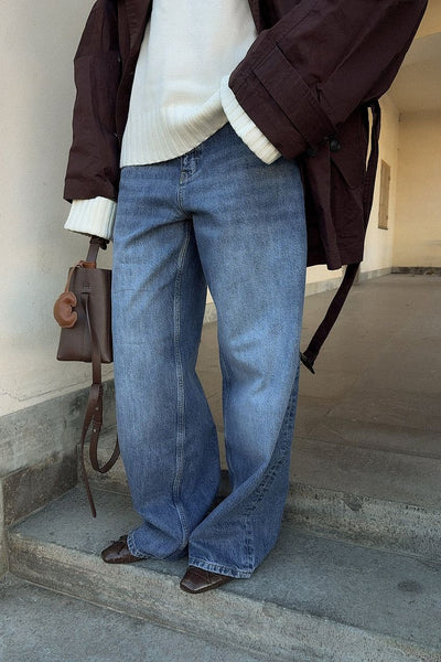 Mid Waist Loose Straight Denim