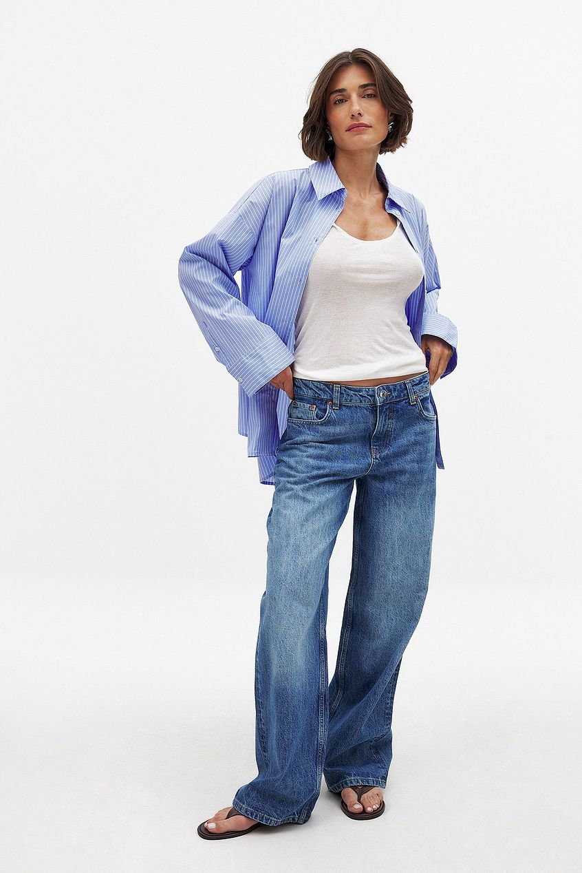 Mid Waist Loose Straight Denim