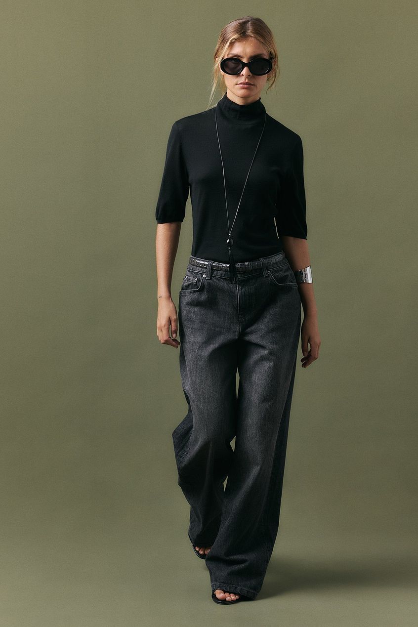 Mid Waist Loose Straight Denim