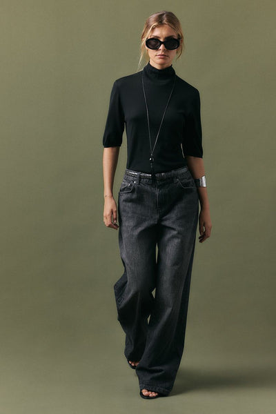 Mid Waist Loose Straight Denim