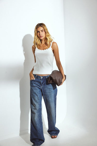 Mid Waist Loose Straight Denim