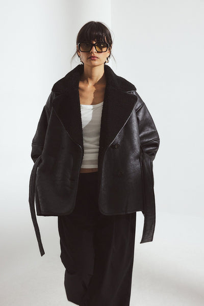 Oversized Belted Shearling Jacket