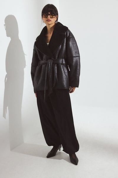 Oversized Belted Shearling Jacket