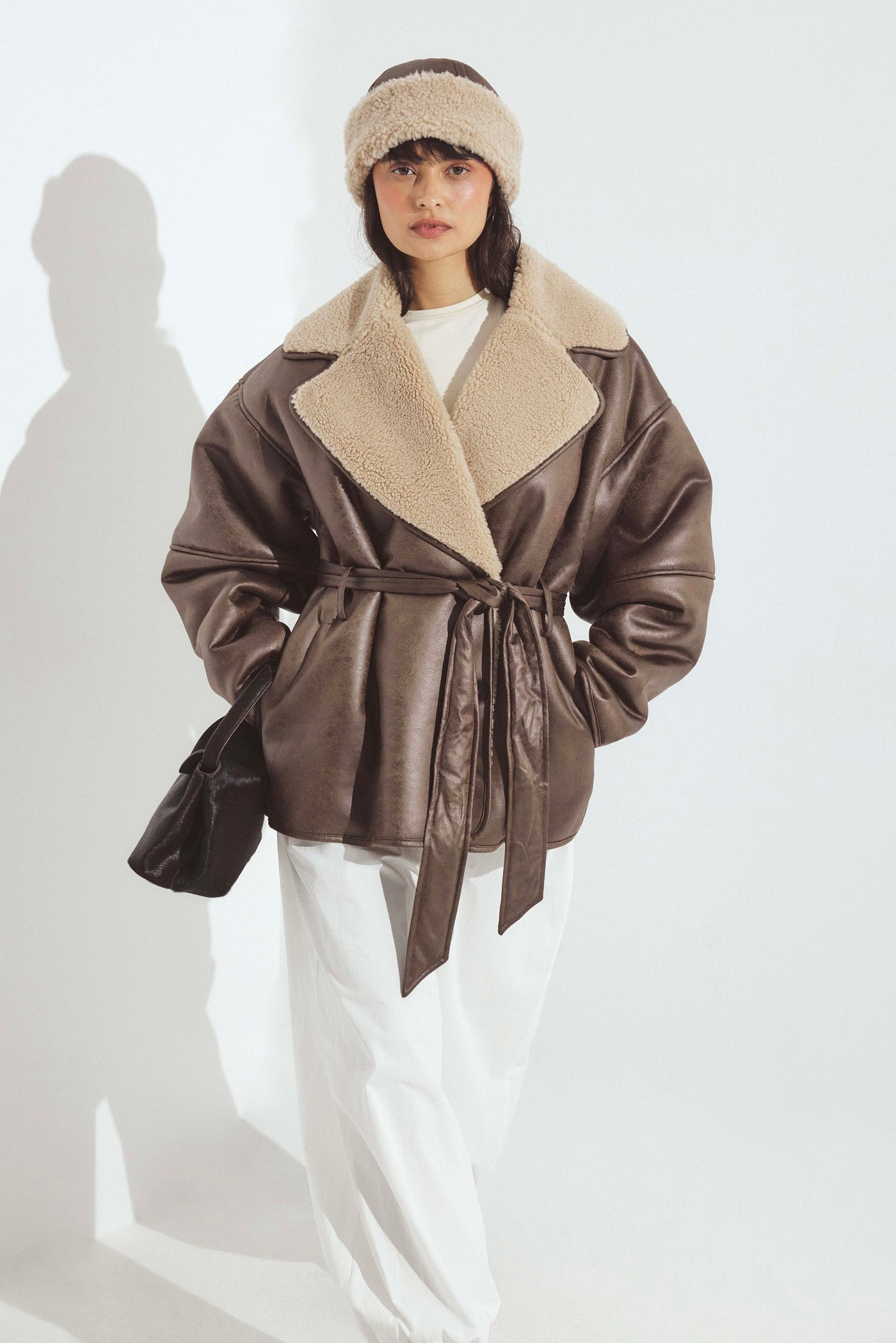 Oversized Belted Shearling Jacket