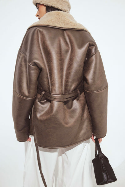 Oversized Belted Shearling Jacket