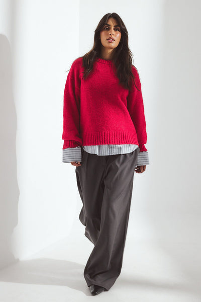 Round Neck Wool Blend Knitted Sweater