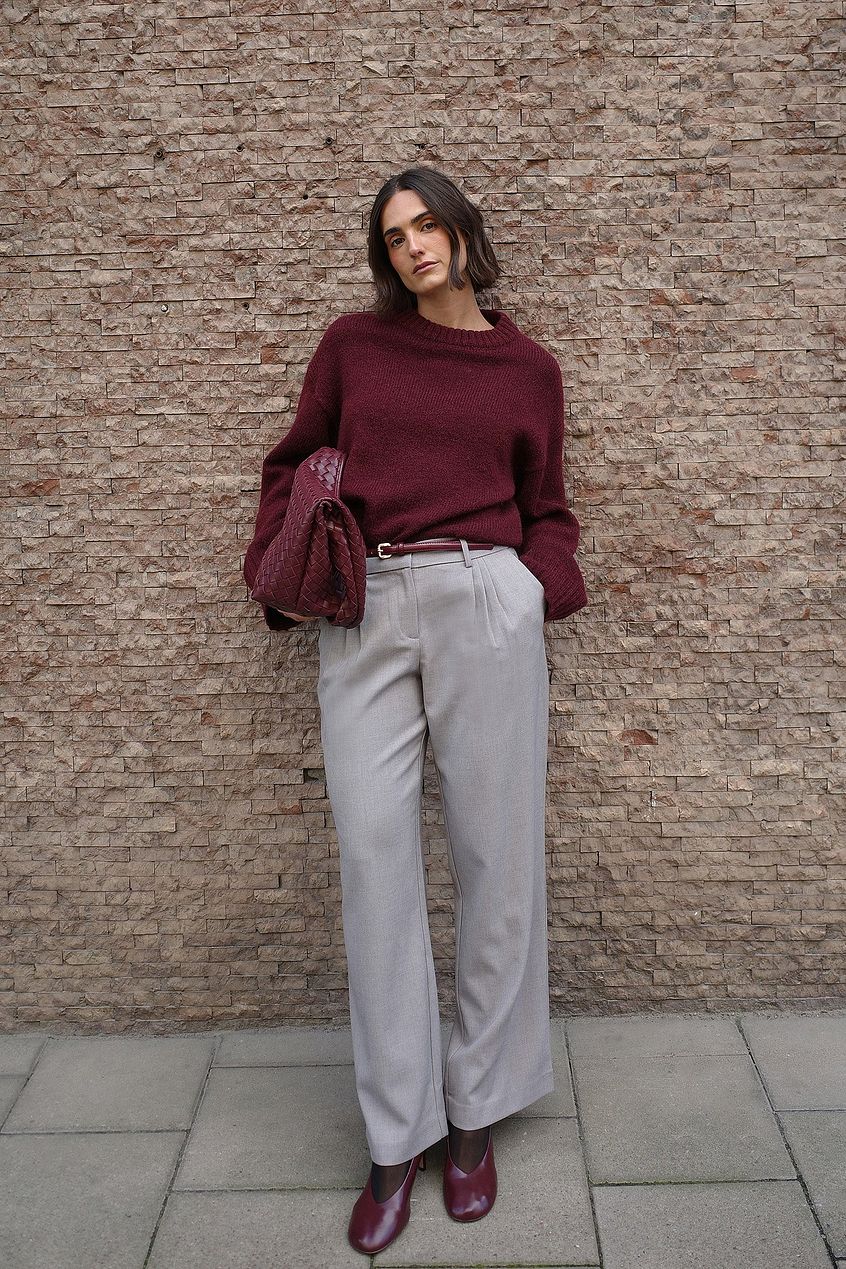 Round Neck Wool Blend Knitted Sweater