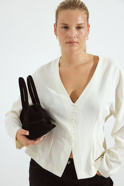 Tailored Fitted Button Front Blouse