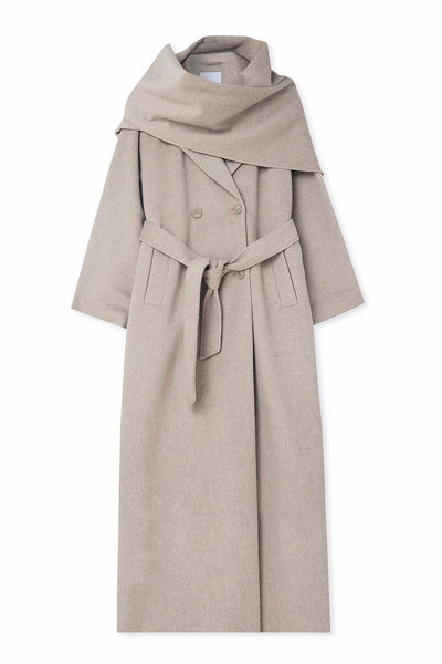 Wool Blend Scarf Detail Coat