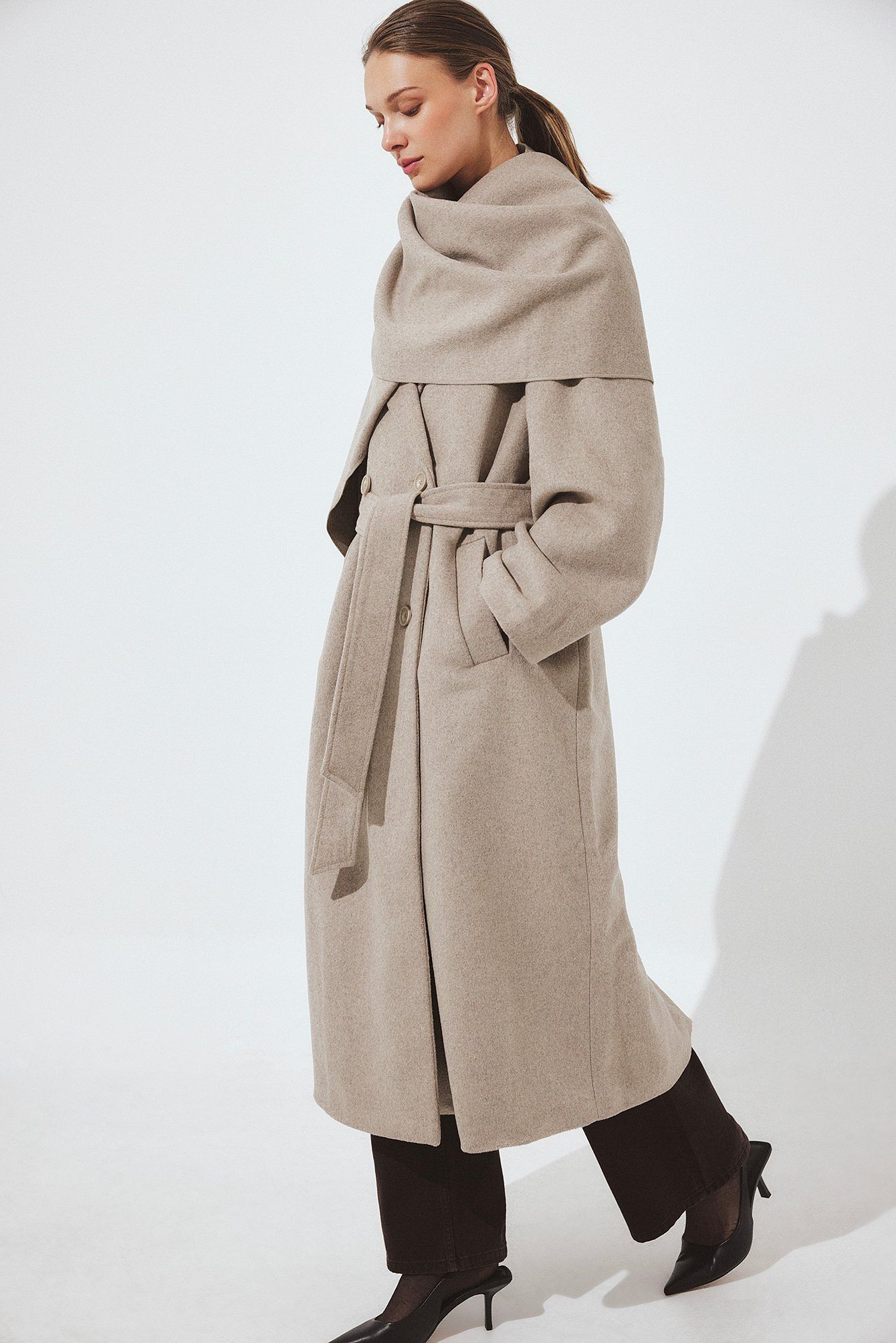 Wool Blend Scarf Detail Coat