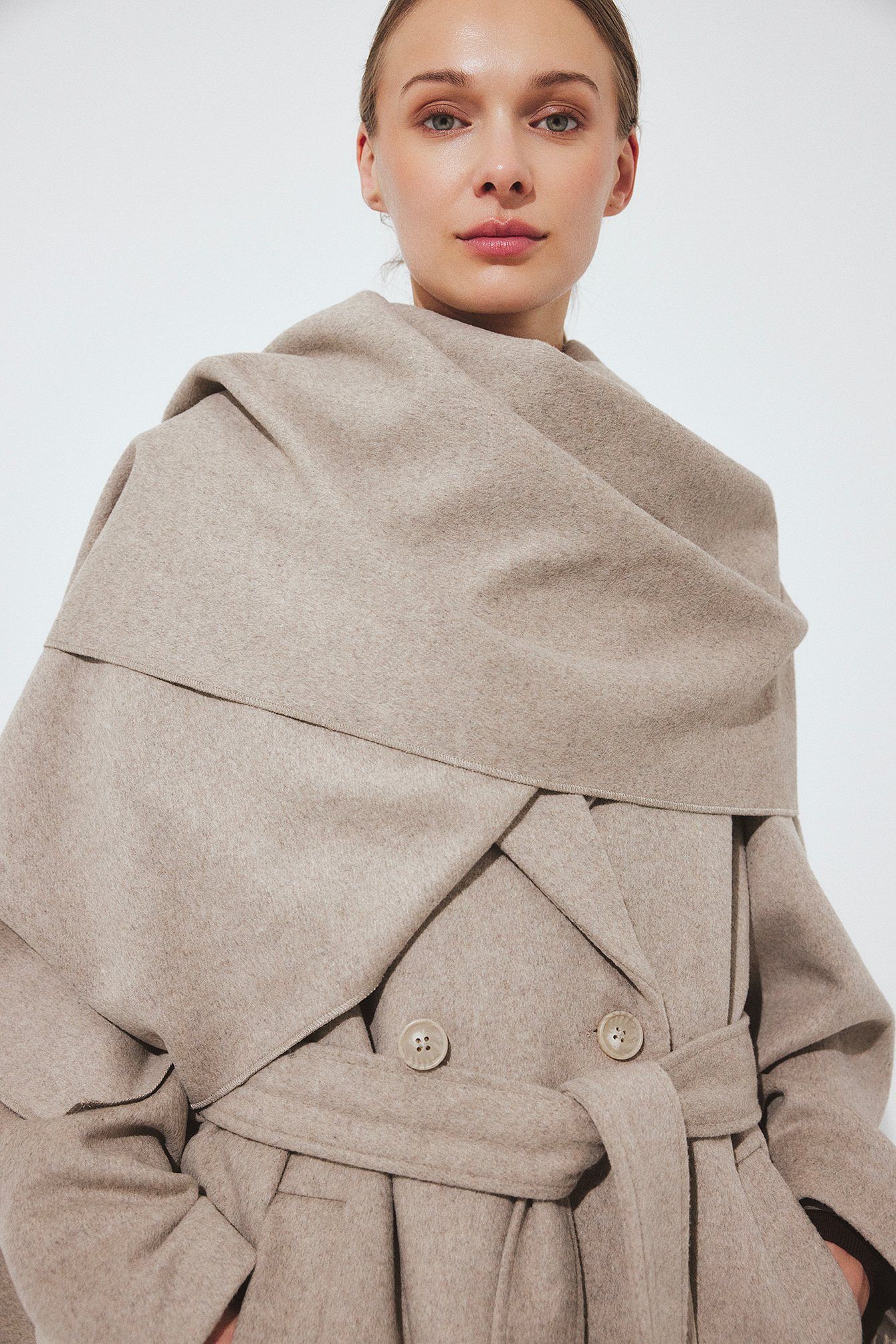 Wool Blend Scarf Detail Coat