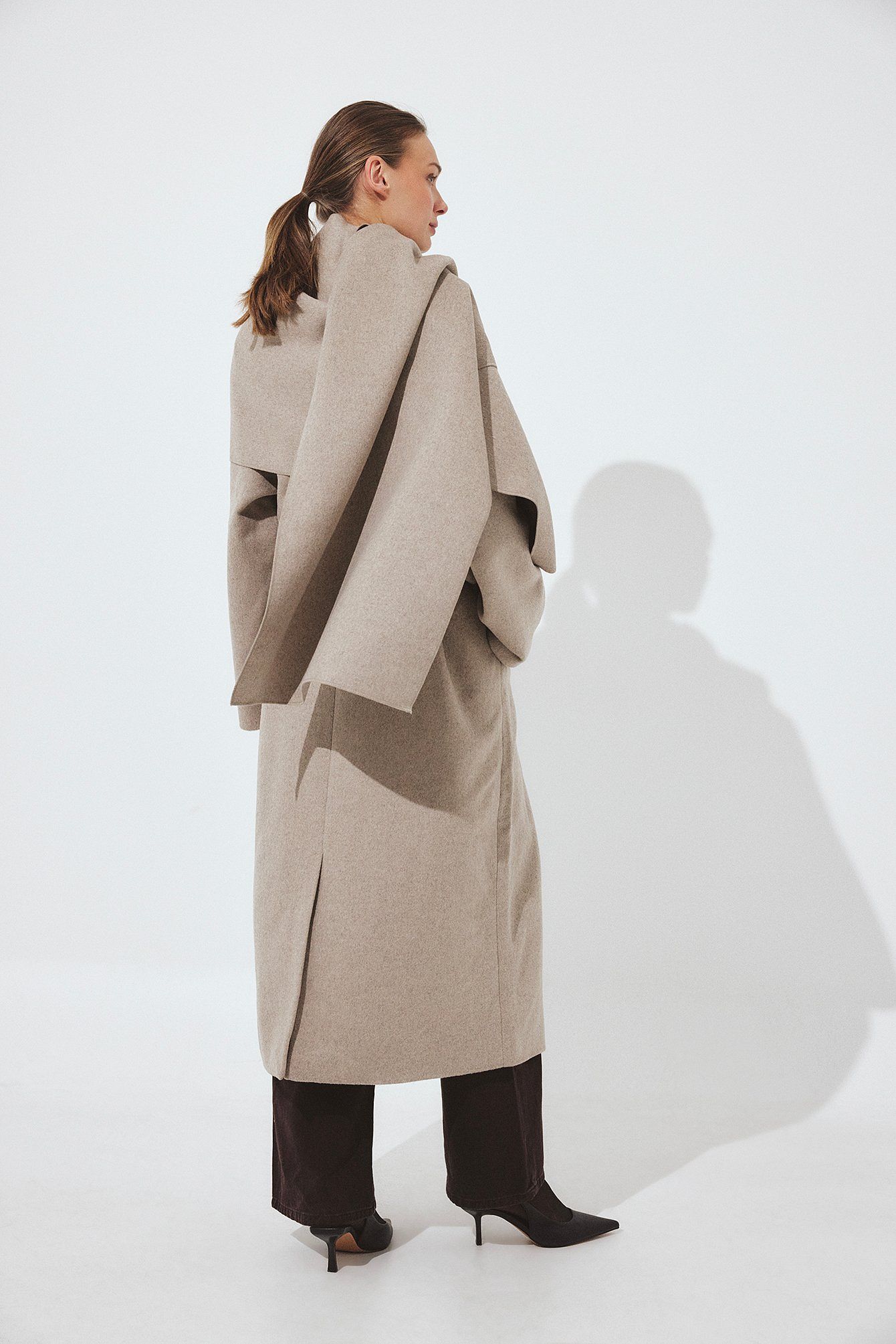 Wool Blend Scarf Detail Coat