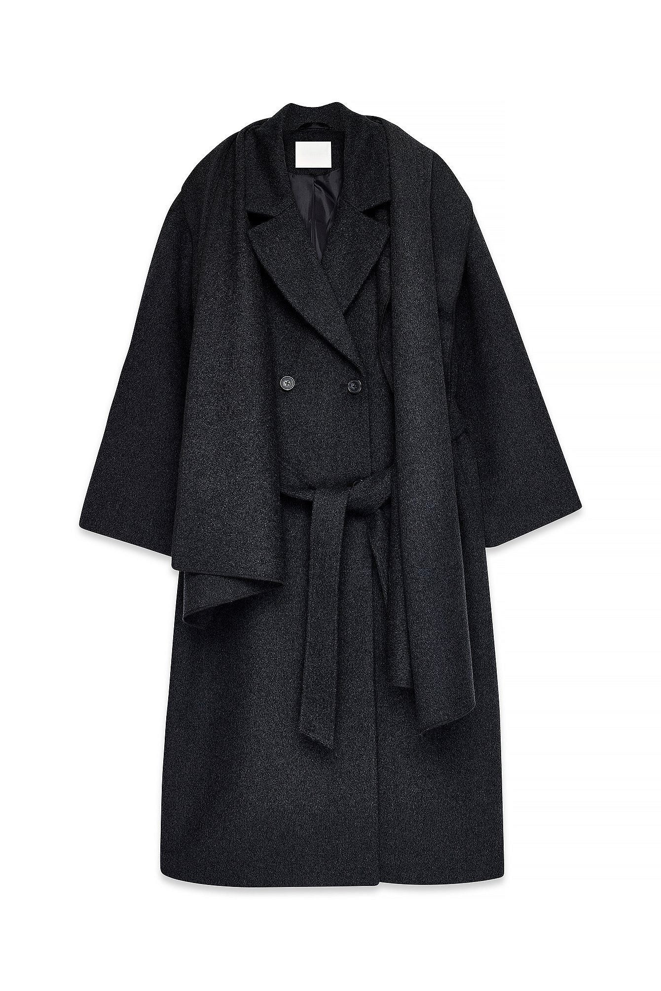 Wool Blend Scarf Detail Coat