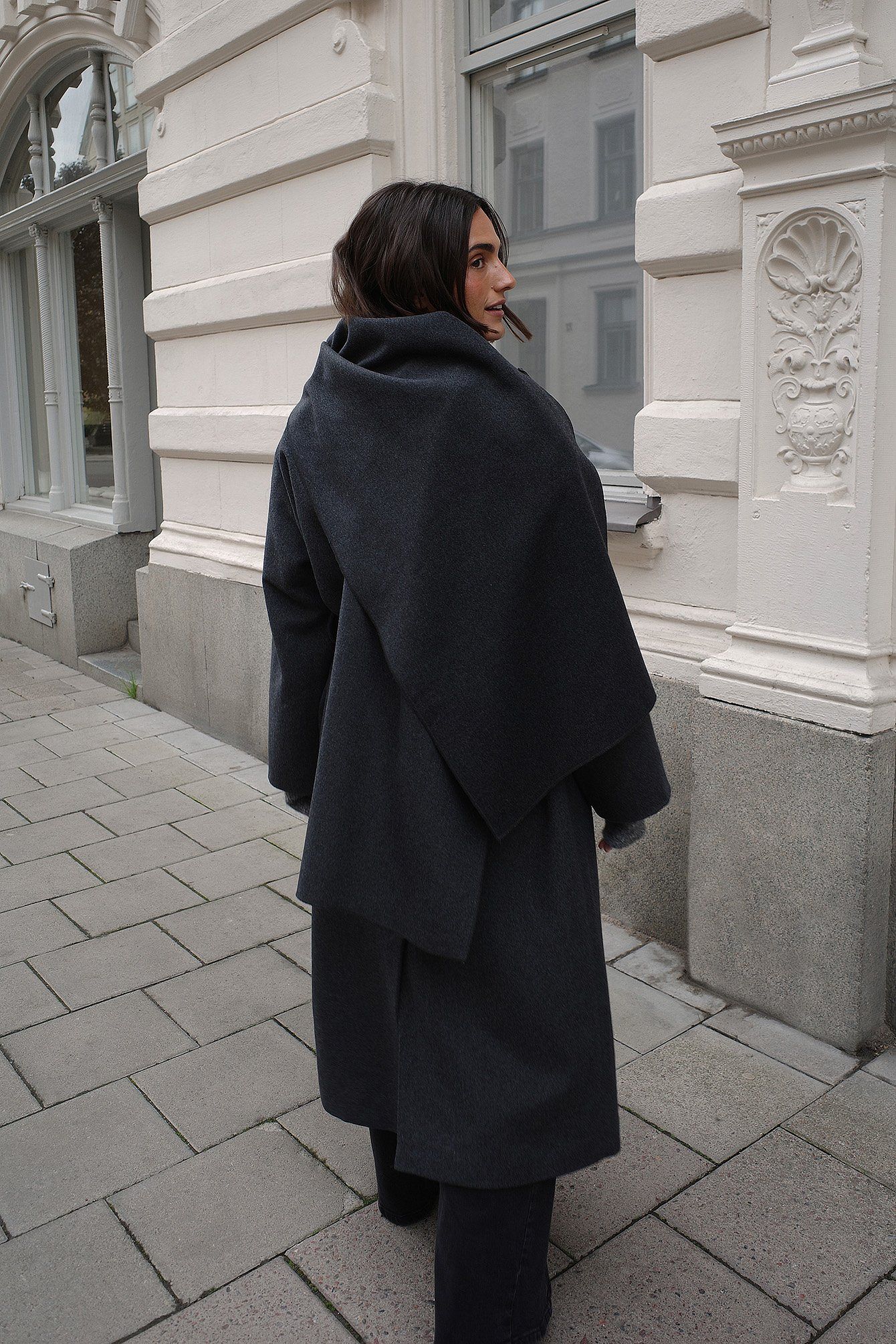 Wool Blend Scarf Detail Coat