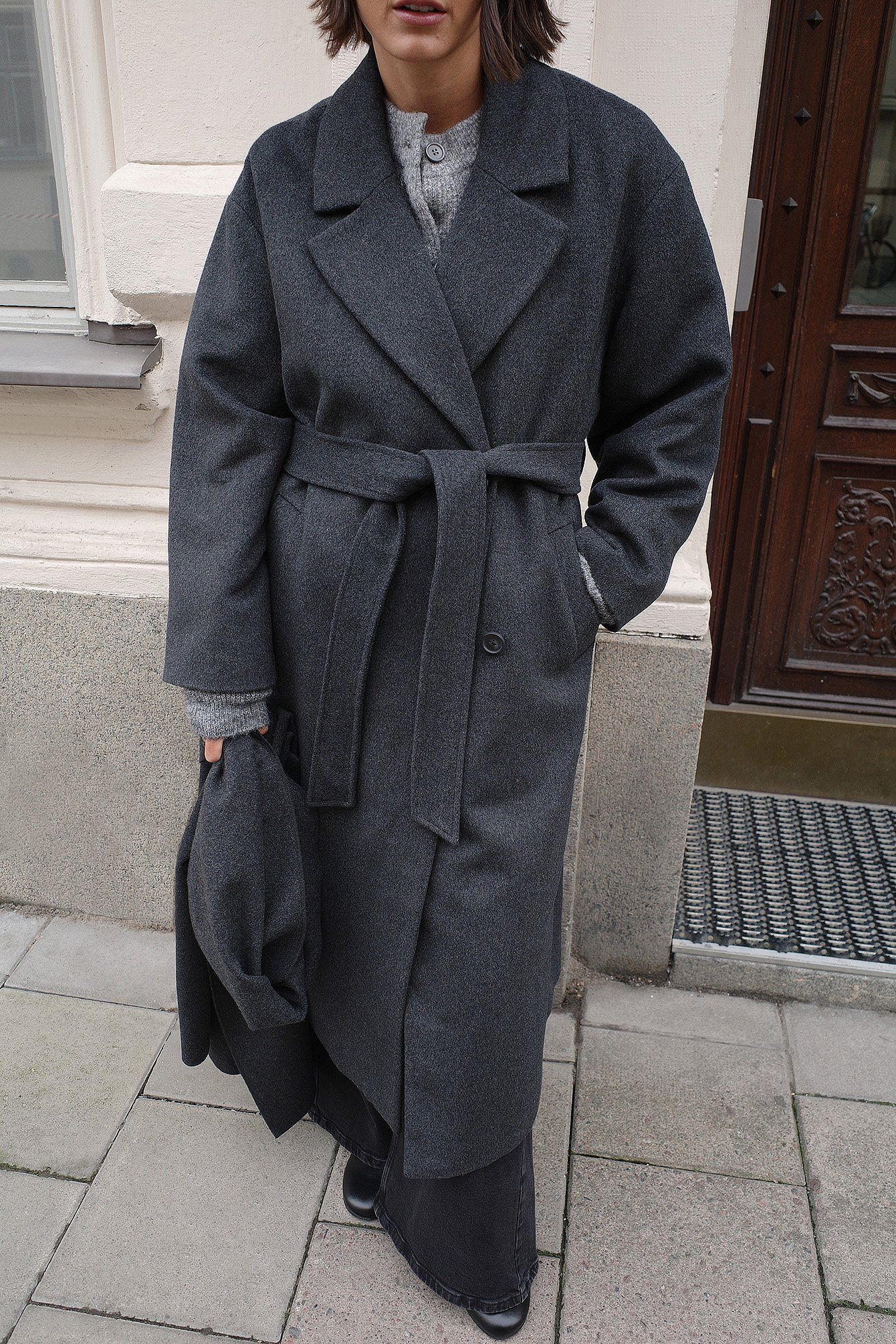 Wool Blend Scarf Detail Coat