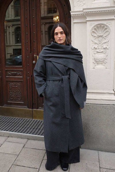 Wool Blend Scarf Detail Coat